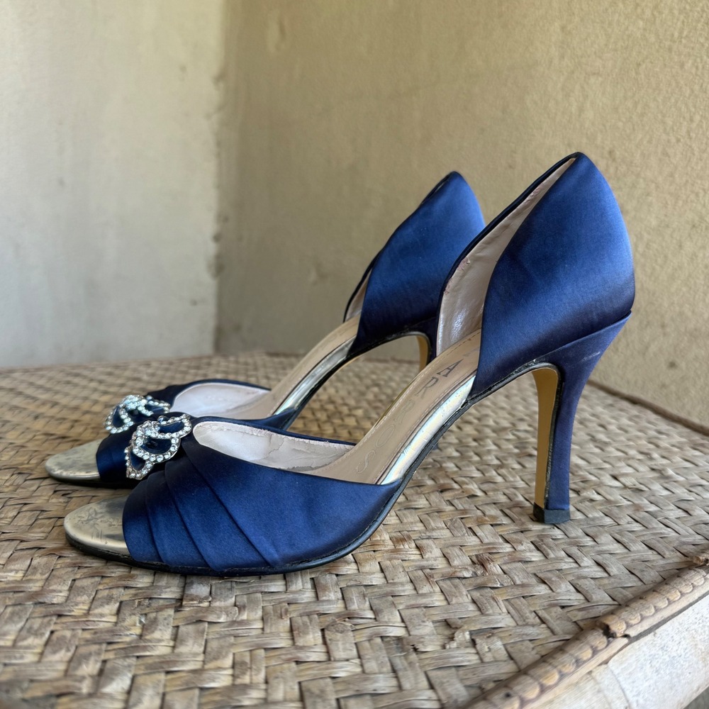 Caparros Rhinestone Stilleto Evening Formal Heels Womens 8B Blue Satin D'Orsay